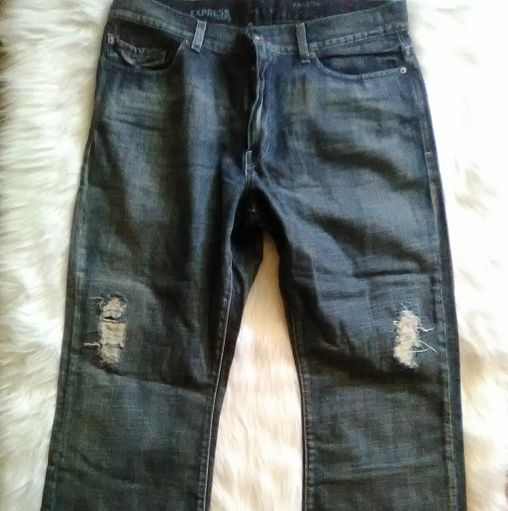 Express blue jeans distressed 36x30 new men's rare - Picture 2 of 7